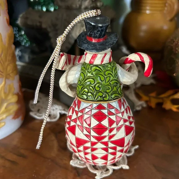 JIM SHORE 2012 Red Green Candy Cane Snowman Ornament